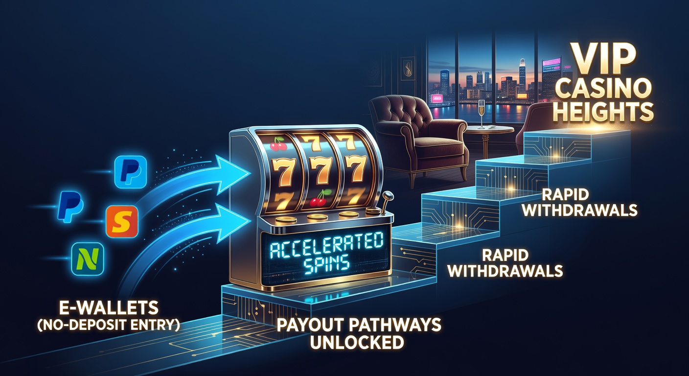 Illustratie van een speler die via een e-wallet-app munten uit een slotmachine ontvangt, met een opwaartse pijl naar een VIP-lounge