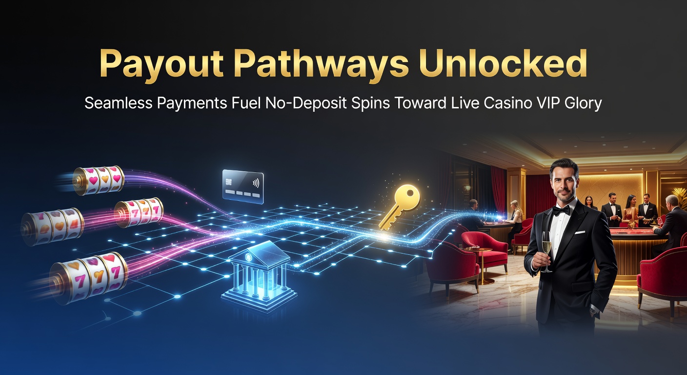 Afbeelding van een dynamische online casino interface met betalingsiconen, gratis spins en live dealer tafels die naar VIP-niveaus leiden