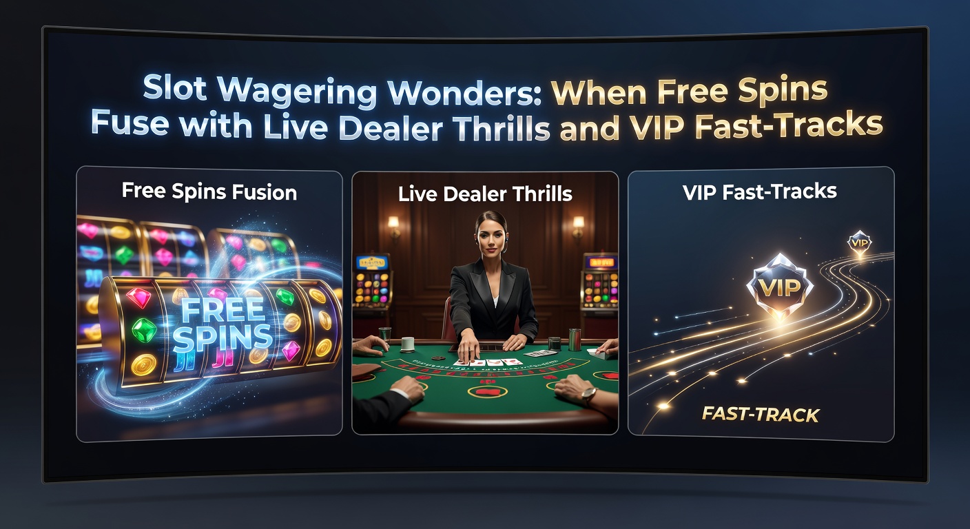 Dynamische slotschermen met free spins die overvloeien in live dealer tafels en VIP-ladders, symboliserend naadloze bonusintegratie