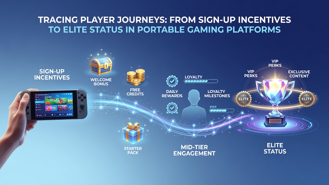 Overzicht van mobiele gaming platforms met spelerstrajecten van aanmelding tot VIP status
